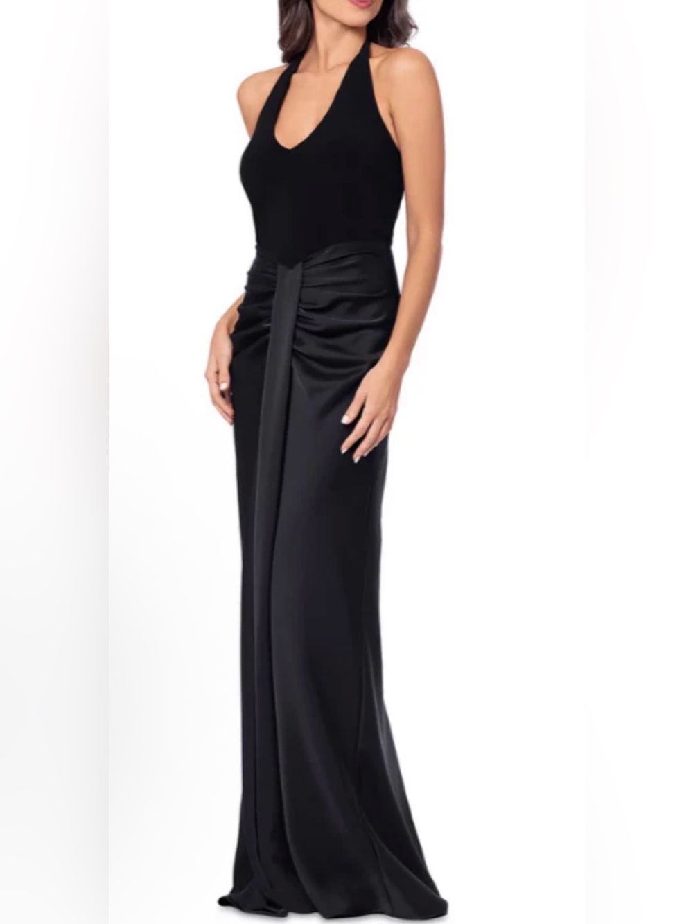 NWT AQUA Halter Mixed Media Black Formal Gown Bloomingdale's Exclusive